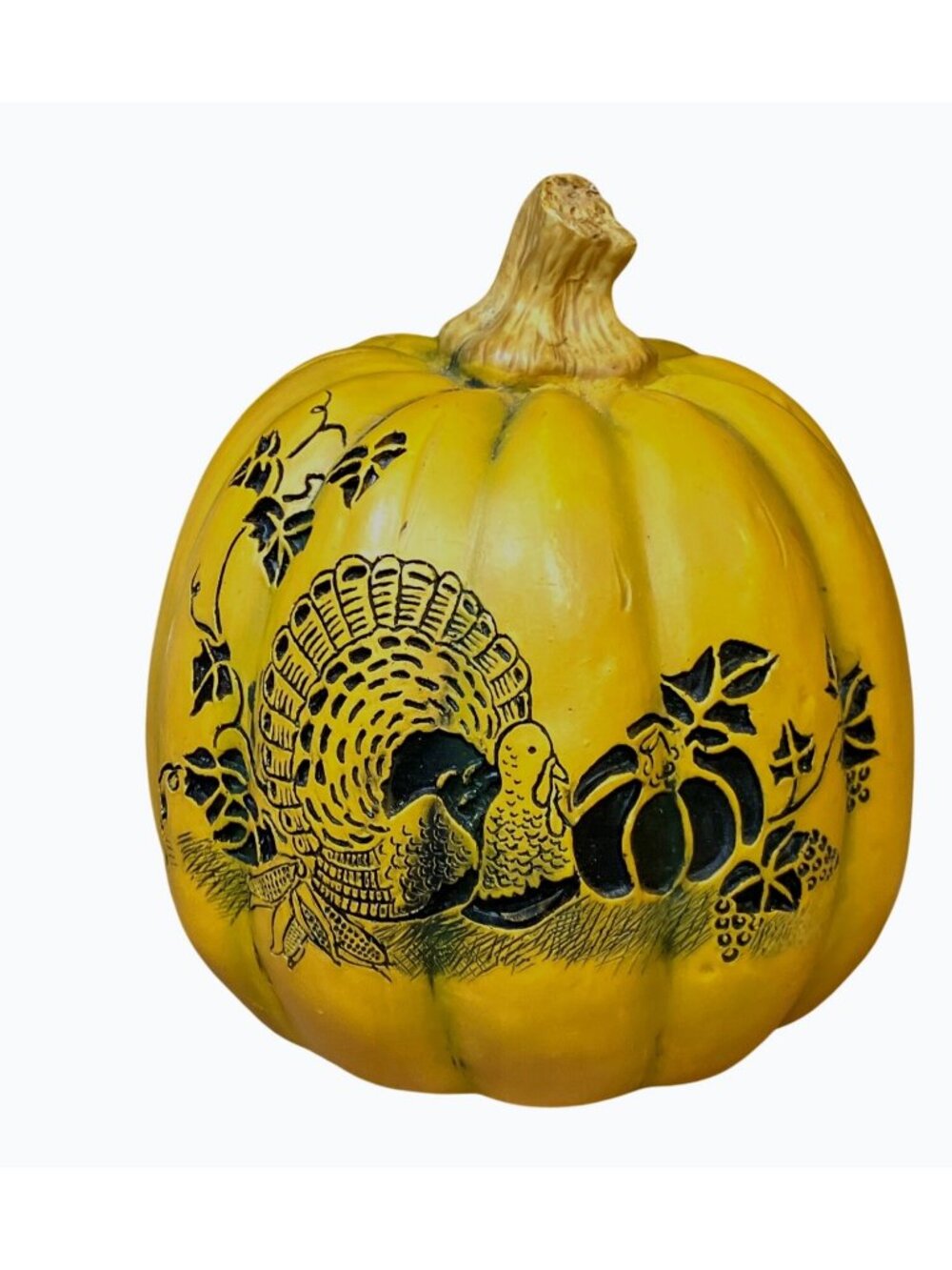 Decorative Orange Pumpkin With Turkey Design For Fall and Thanksgiving Décor